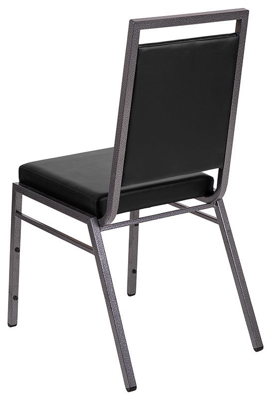 HERCULES Series Square Back Stacking Banquet Chair with Silvervein Frame, Black