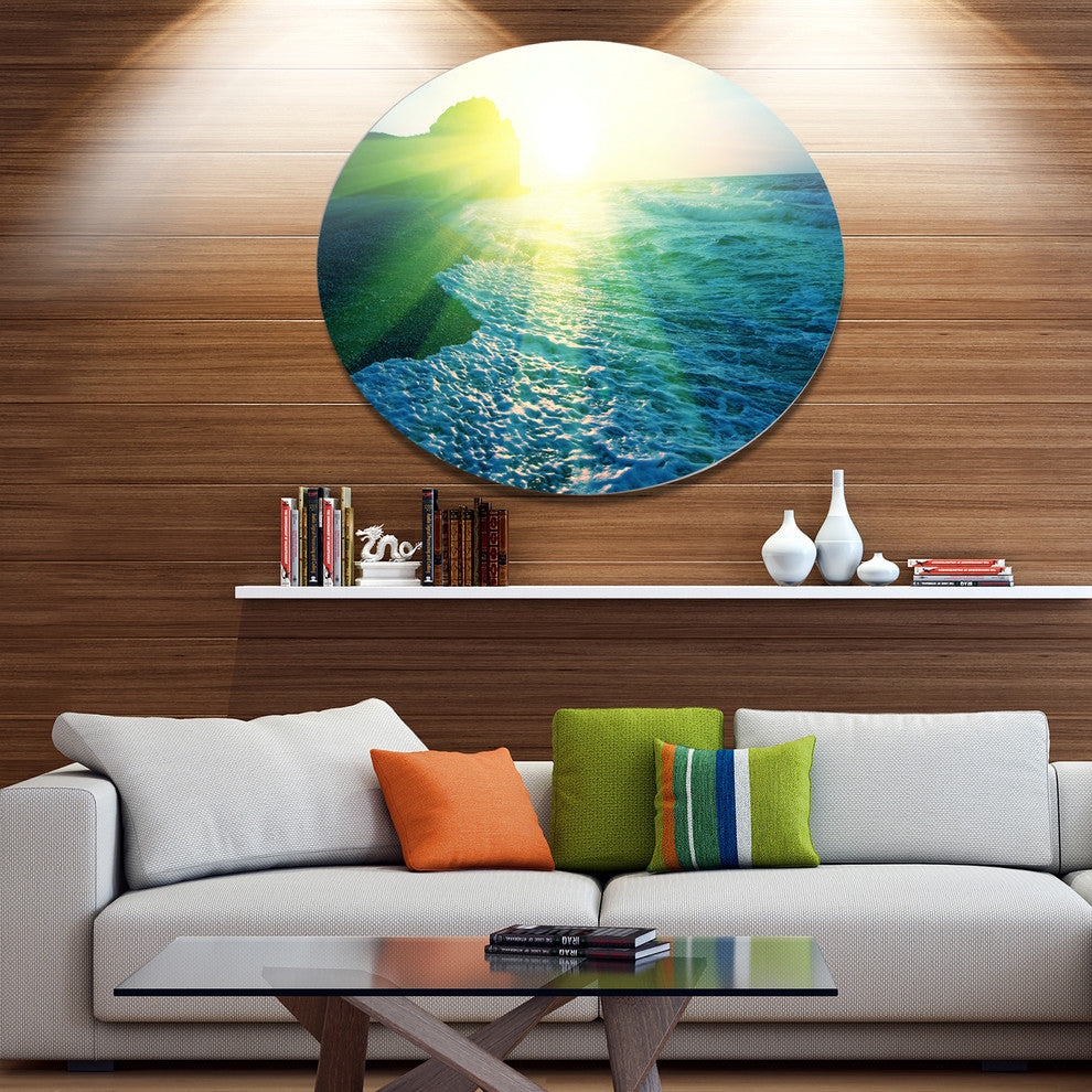 Foaming Blue Waves, Seashore Round Wall Art, 23"