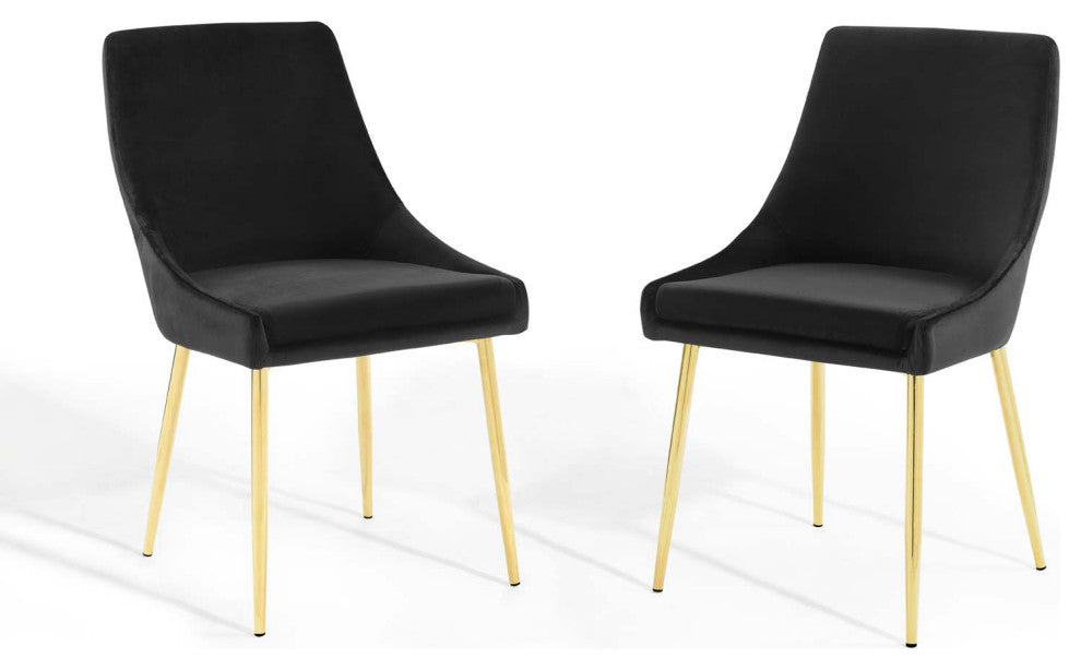 Side Dining Chair, Set of 2, Velvet, Metal, Gold Black, Cafe Bistro Restaurant