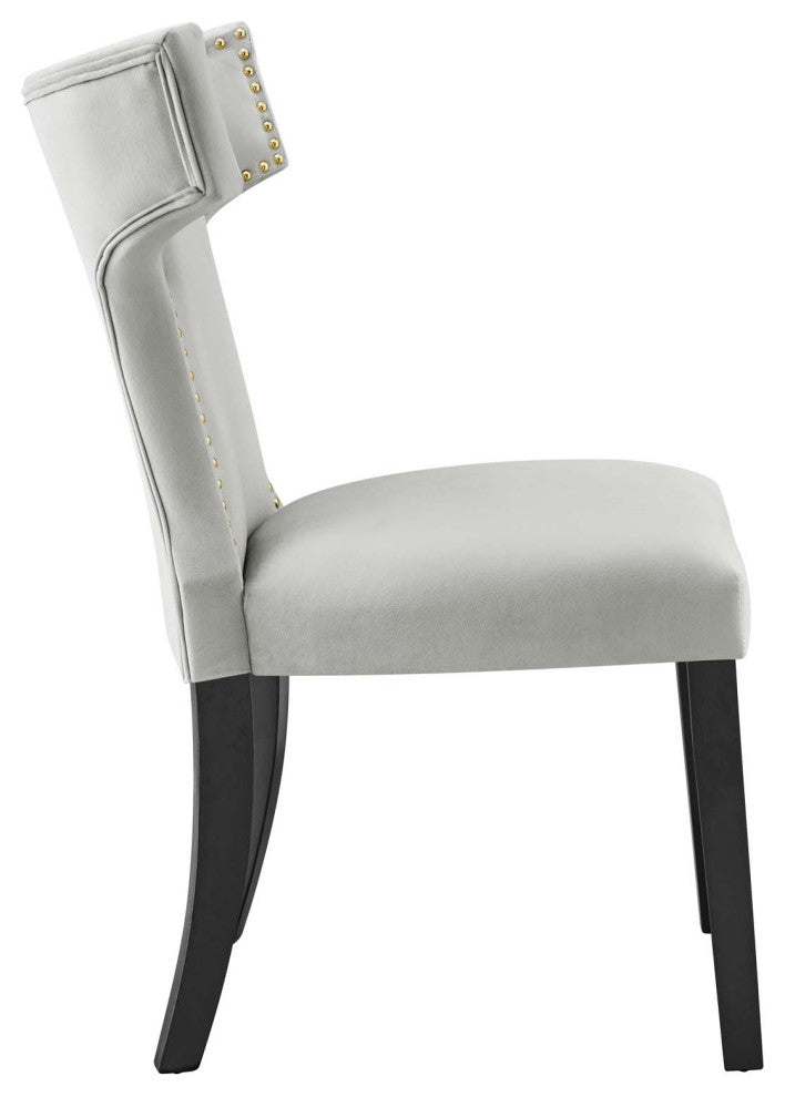 Curve Performance Velvet Dining Chairs, Set of 2, Light Gray