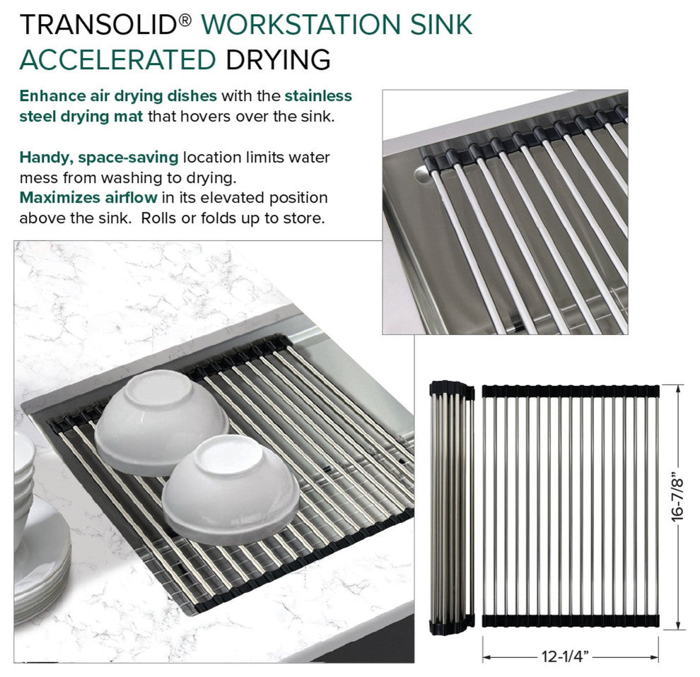 Transolid 33x19x10" Undermount Stainless Steel Workstation Sink