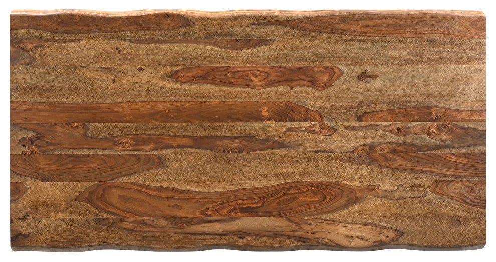 Damian 7-piece Upholstered Live Edge Solid Wood Dining Set, Brown