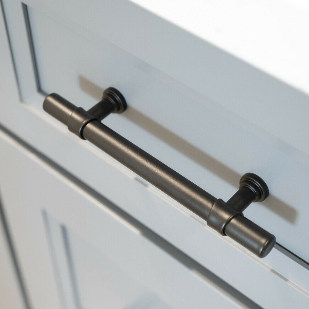 Matte Black T Bar Handle Pull 3-3/4" (96mm) Hole Centers, 6" Overall Length