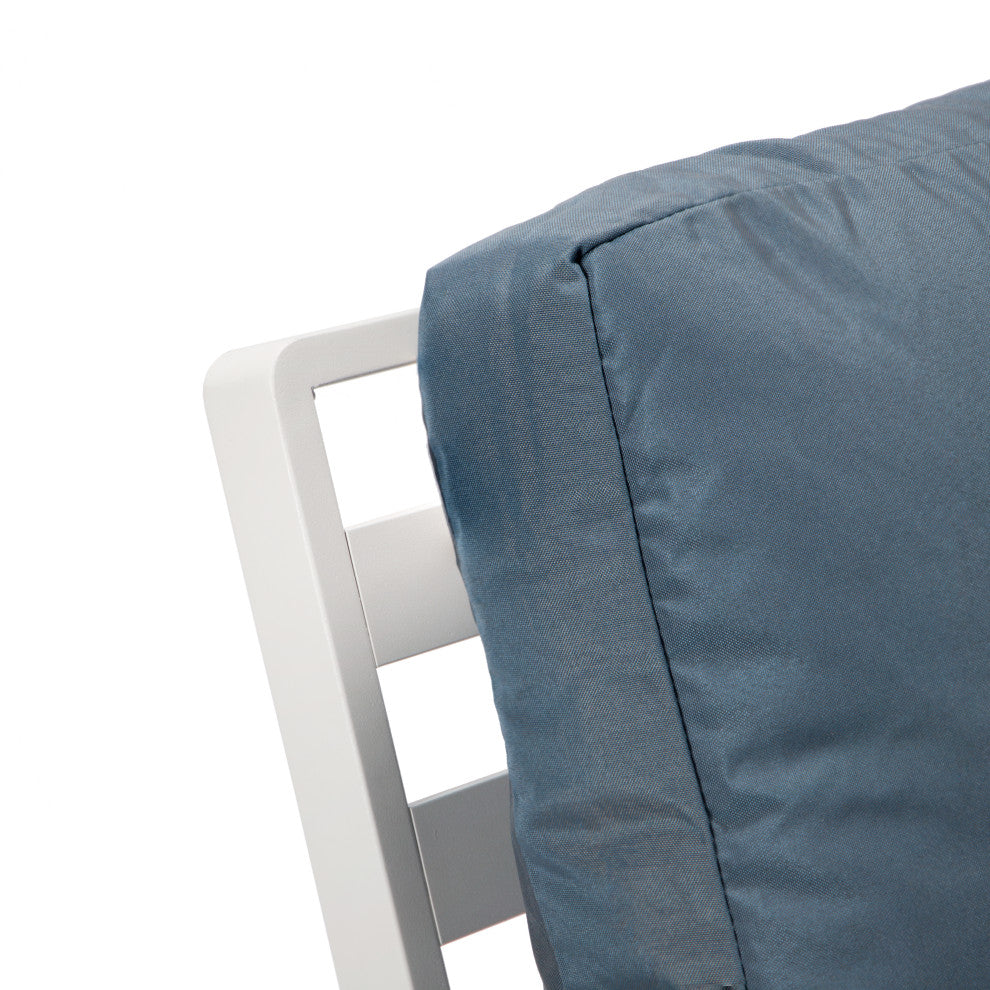 LeisureMod Walbrooke White Patio Armchairs with Cushions Set of 2, Navy Blue