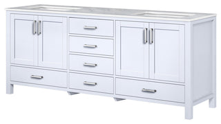 Jacques 80" White DB Vanity, White Carrara Marble Top, Square Sinks, no Mirror
