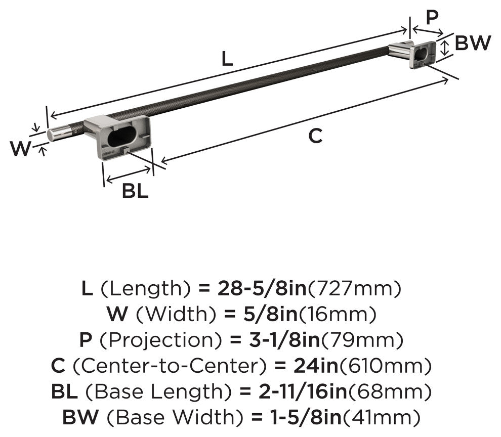 Amerock Esquire Contemporary Towel Bar, Polished Nickel/Gunmetal, 24" Center-to-