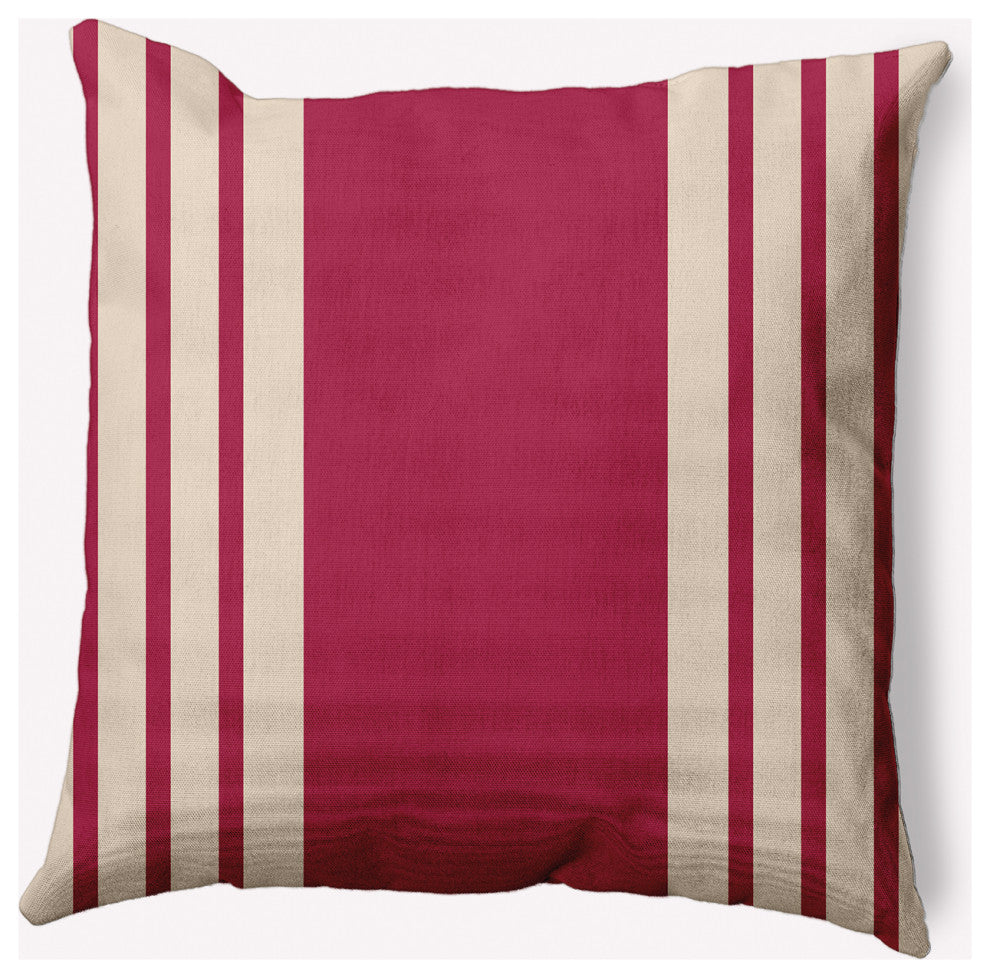 18" x 18" Stripe Indoor/Outdoor Polyester Throw Pillow, Cranberry