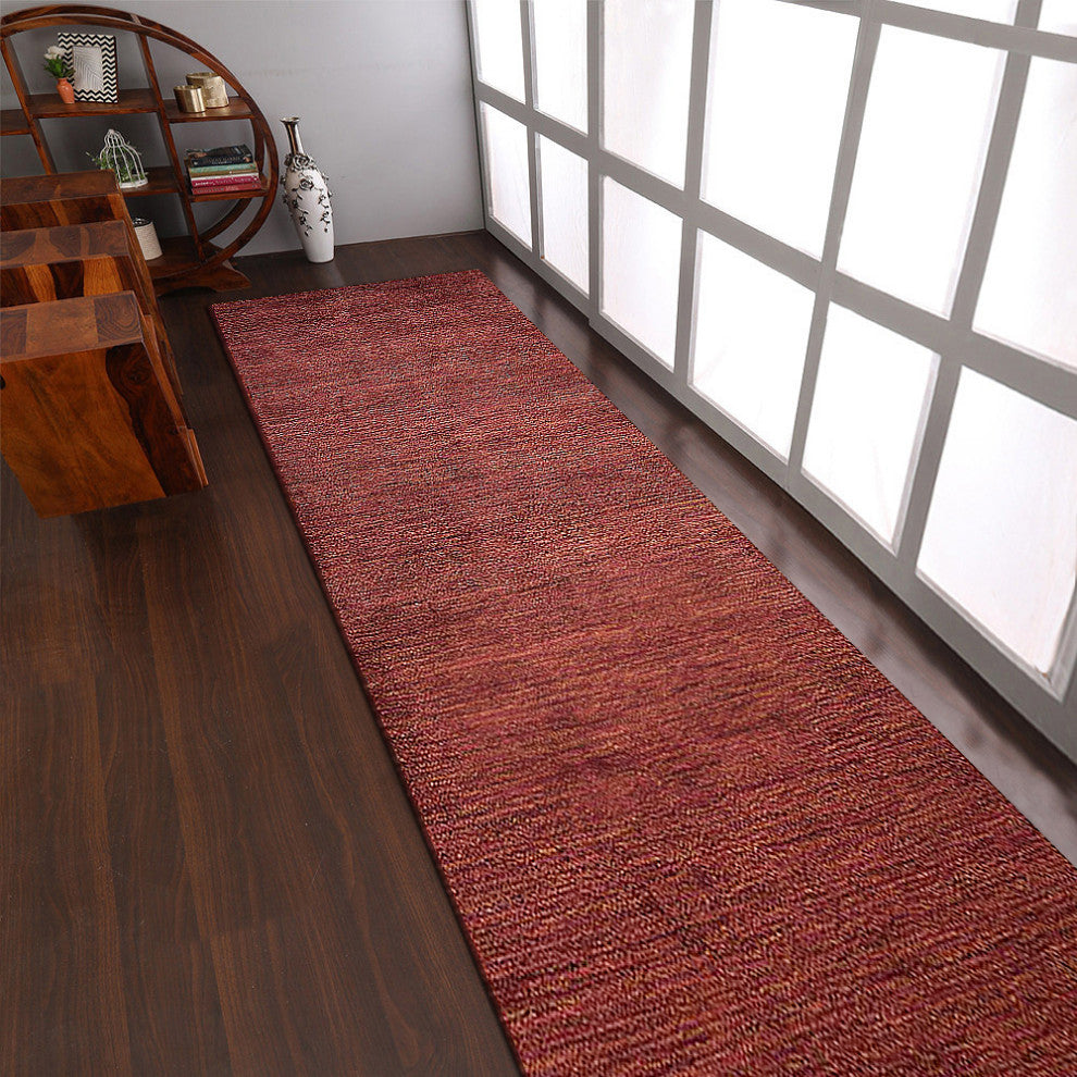HAND KNOTTED LOOM SILK ECO-FRIENDLY AREA RUGS-Red Gold Color,Solid Design, [Runner] 2'8''x10'