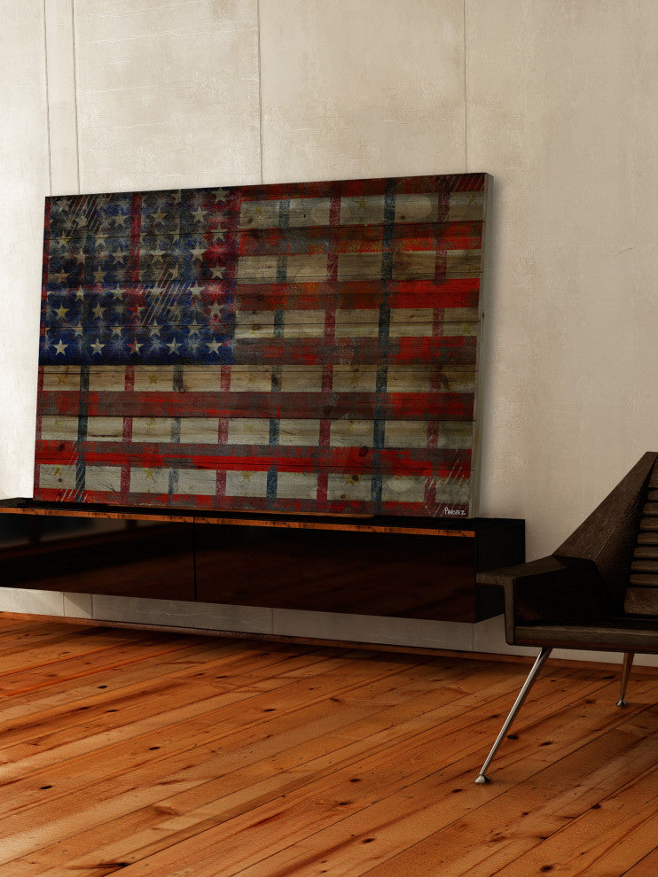 "Striped Flag" Print on Natural Pine Wood, 60"x40"