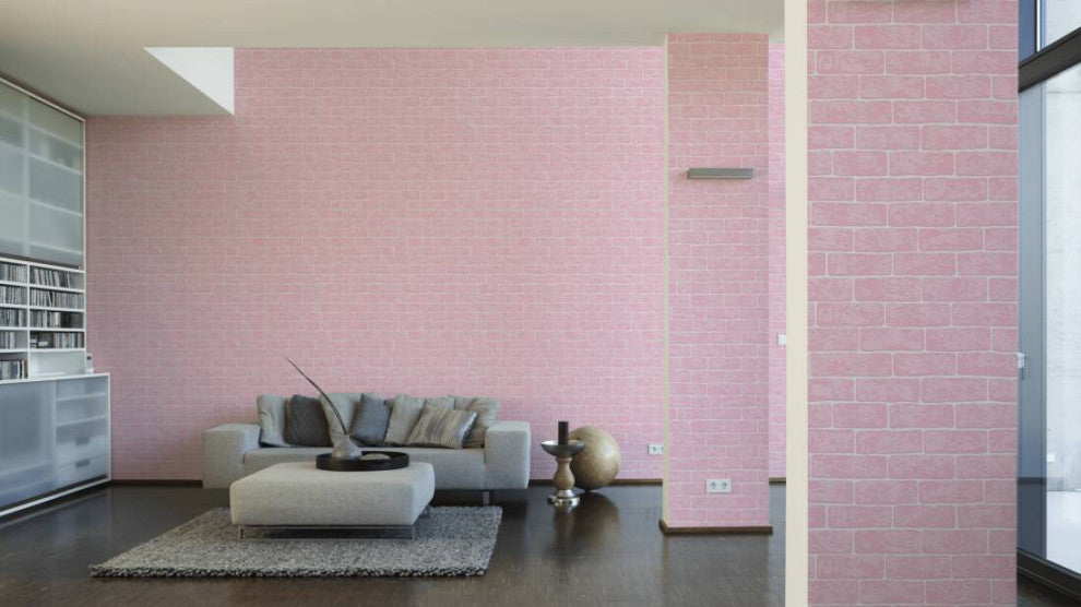 Faux Textured Wallpaper, Stone Wall, 359812, Pink, One Roll