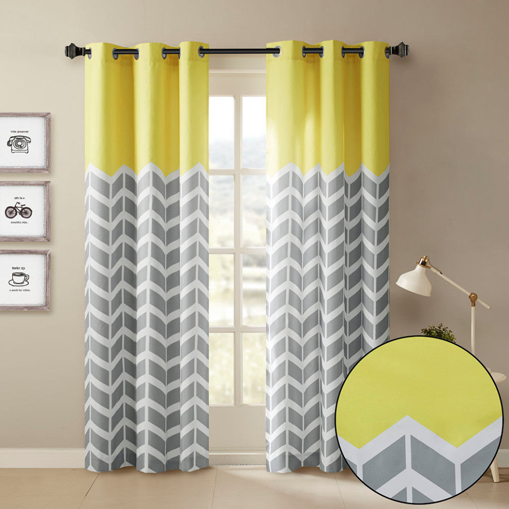 Intelligent Design Alex Yellow Chevron Print Window Panel Pair