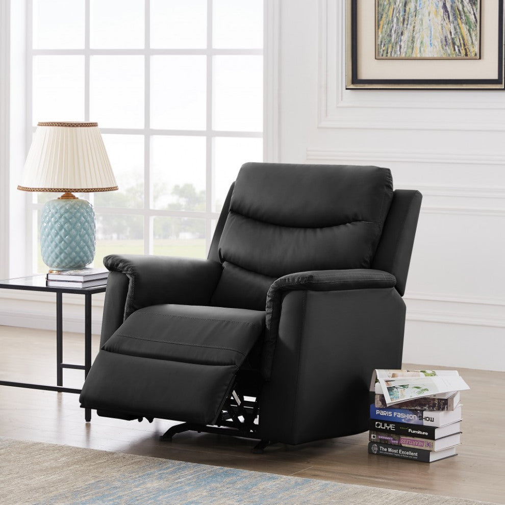 Pillow Rocker Black Faux Leather Recliner Chair
