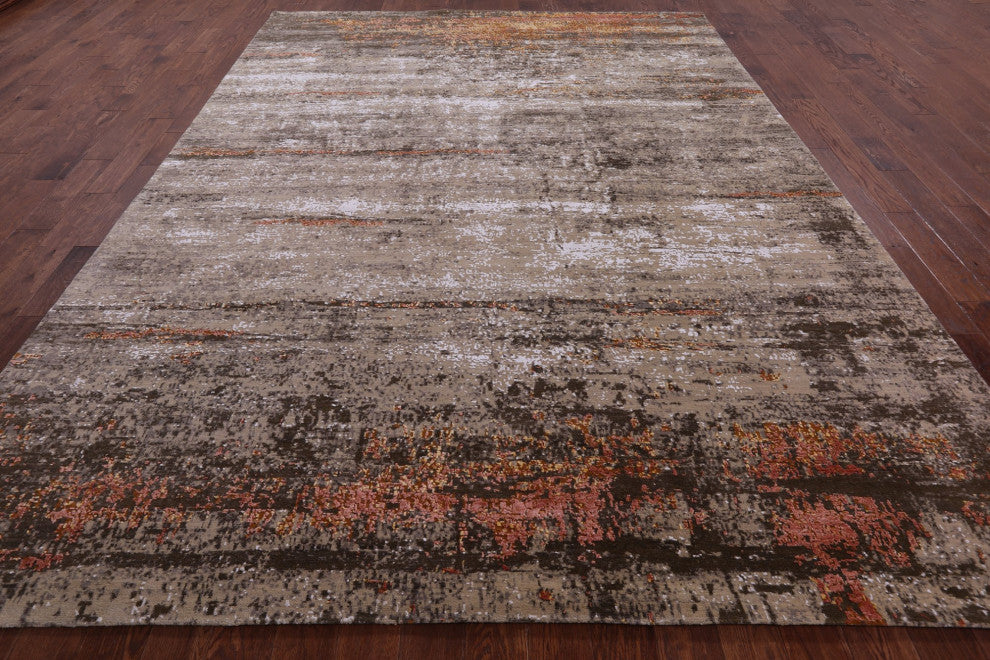 Handmade Modern Wool and Silk Rug 9' 0" X 12' 2" Q7134