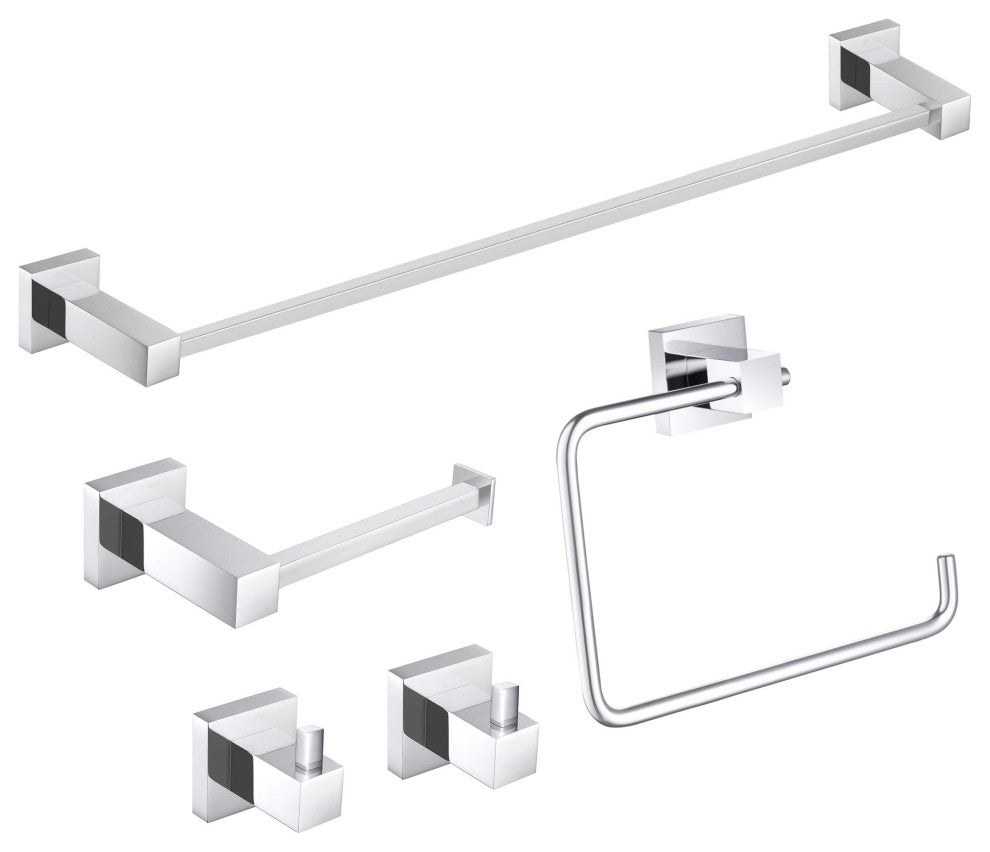 Cube 5-Piece Bathroom Hardware Set, Chrome