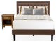 2Pc Wood Bedroom Set, 1 Full Bed Frame Brown Padded, 1 Nightstand, Black Legs