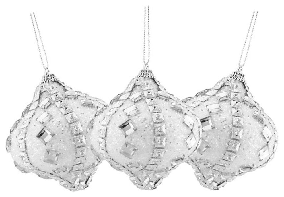 Rhinestone and Glitter Onion Christmas Ornaments, Set of 3