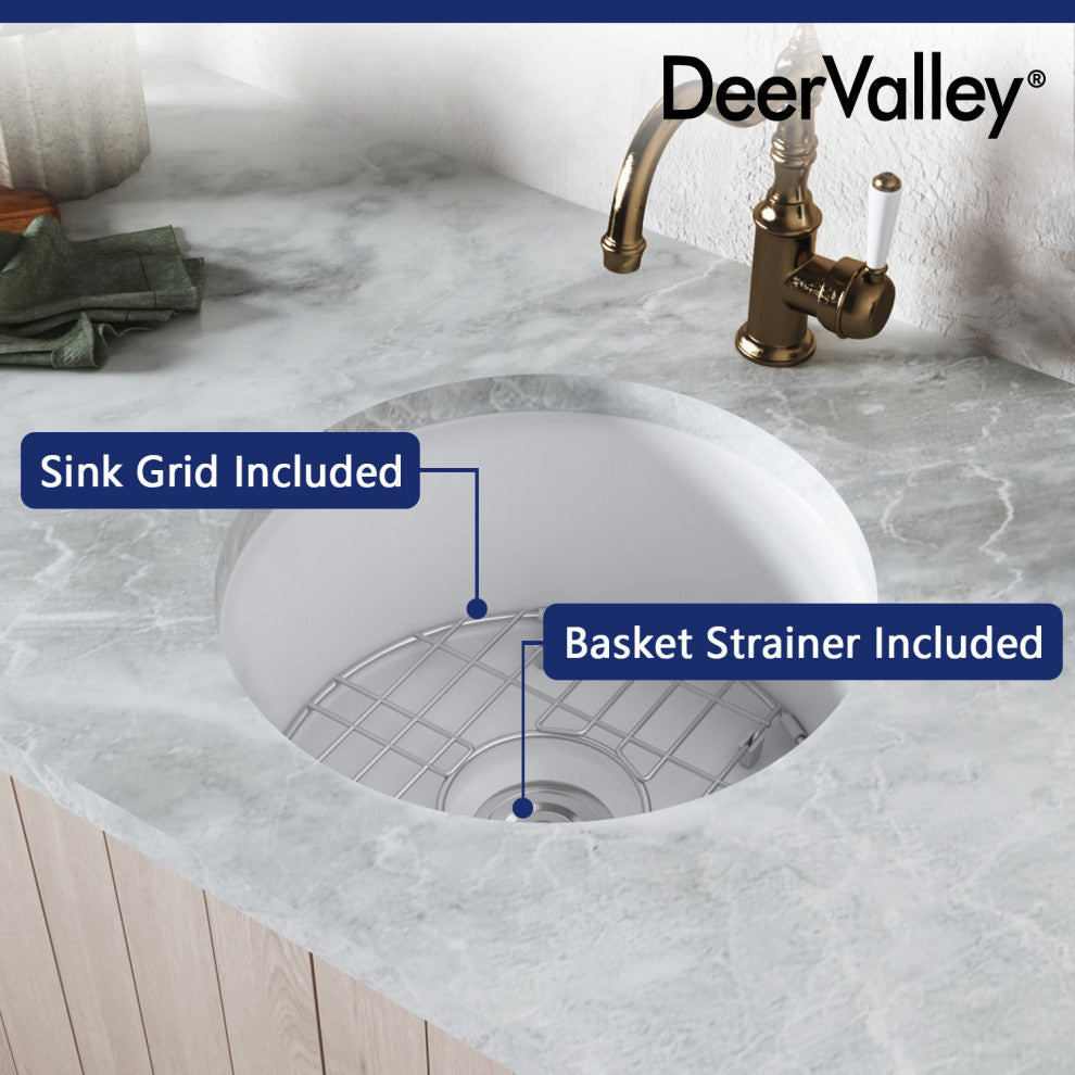 19"L x 19"W Undermount Fireclay Kitchen Sink with Sink Grid and Basket Strainer