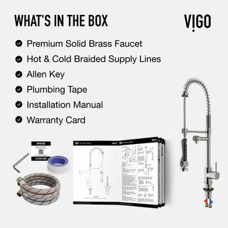 VIGO Zurich 27" H Single Handle Pull-Down Sprayer Kitchen Faucet, Stainless Steel, Without Extras