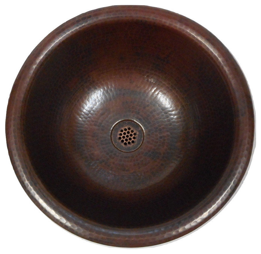 14" Round Copper Bathroom Sink, Perfect for Small Spaces comes with Grid Drain