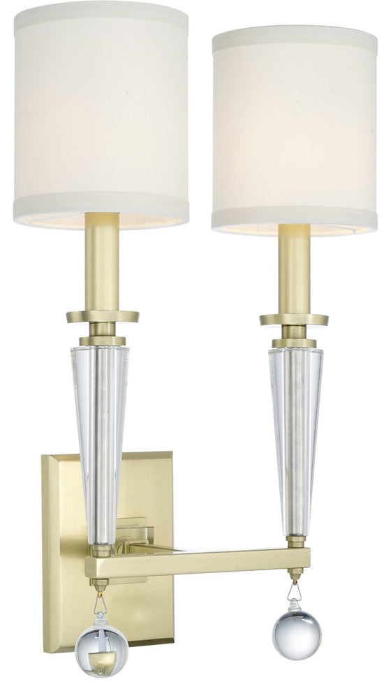 Paxton 2-Light Wall Mount, Antique Gold With White Silk Shade