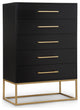 Maxine Wood Chest With Durable Brushed Gold Metal Base, Rich Black Finish