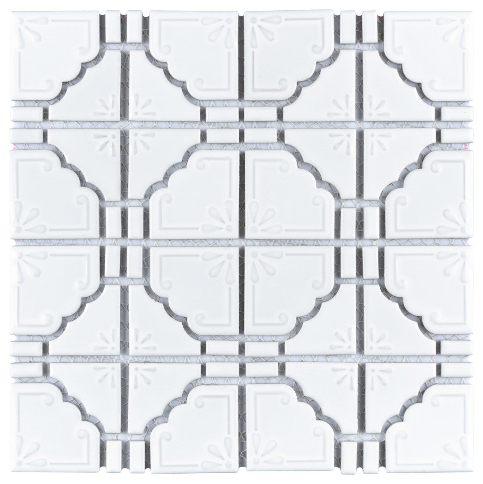 Hudson Moonbeam Porcelain Mosaic Floor and Wall Tile, Glossy White