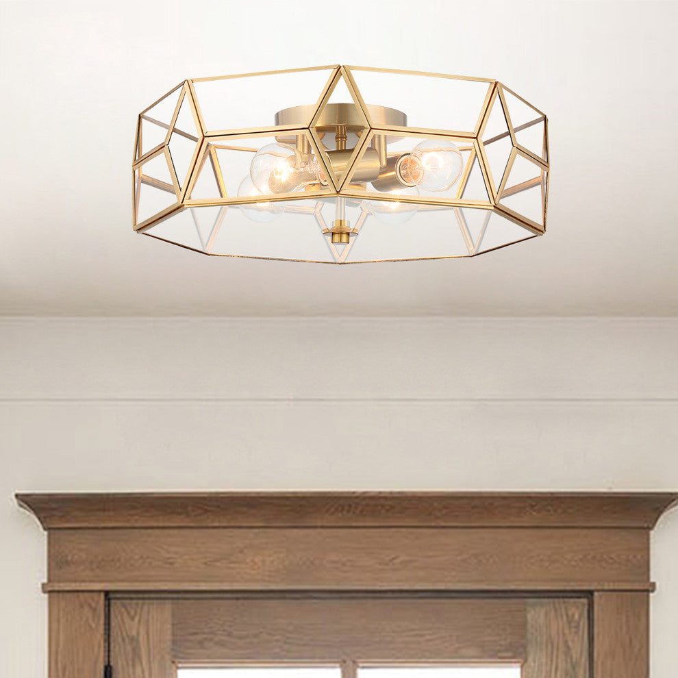 4 Light 18.11" Unique/Statement Geometric Flush Mount