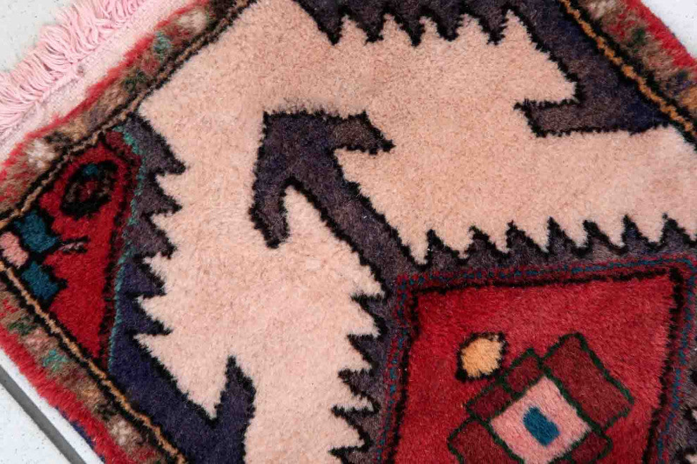 Handmade Vintage Persian Hamadan Mat 1.3'x1.9', 42cmx60cm 1970s