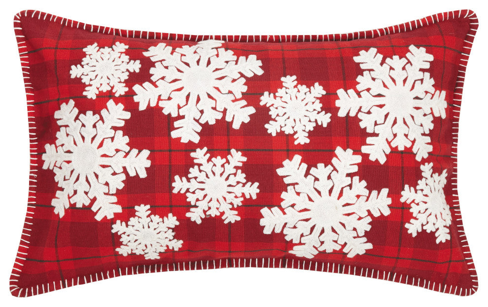 Snowflakes Plaid Applique Embroidered Pillow