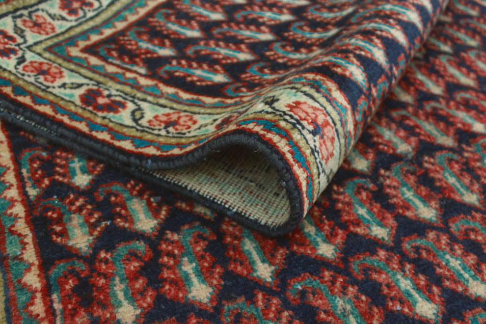 Fine Vintage Distressed Celio Navy/Beige Runner, 3'6x9'10