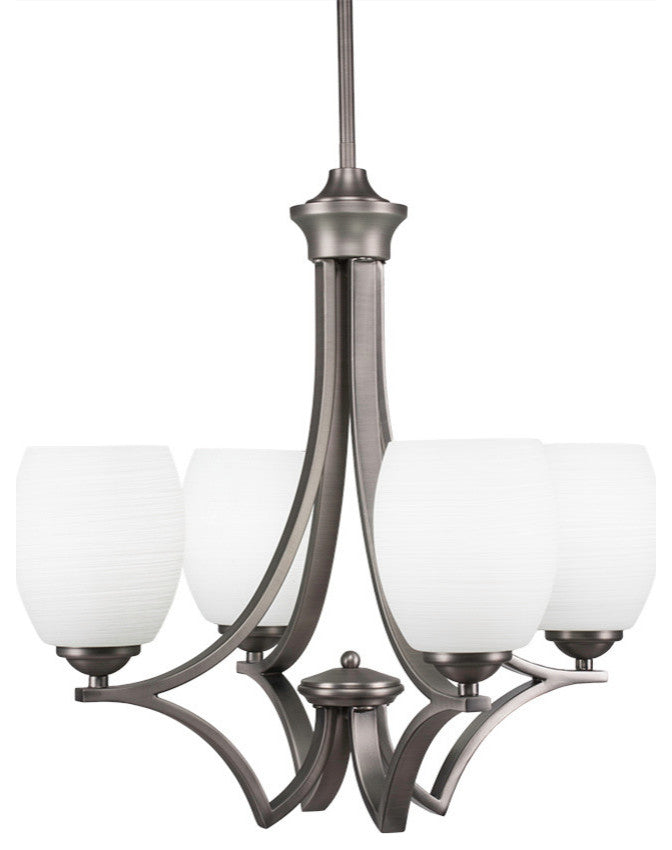 Zilo 4 Light Chandelier, Graphite Finish With 5" White Linen Glass
