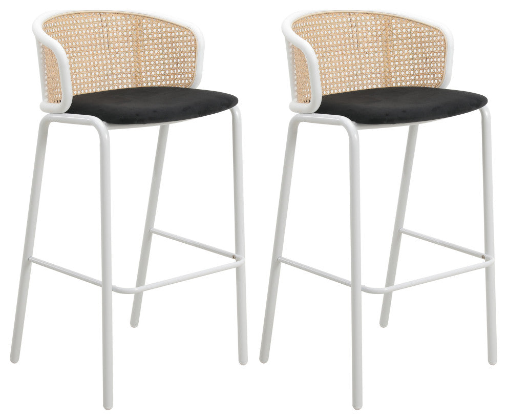 LeisureMod Ervilla Bar Stool With White Coated Steel Frame Set of 2, Black