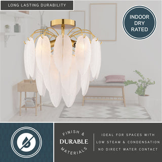 Burbank 4-Light Gold Brass Waterfall Semi Flush Mount Ceiling Fixture Leaf Glass