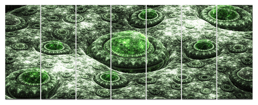 Exotic Green Fractal Landscape, Abstract Wall Art Canvas, 83"x32", 7 Panels