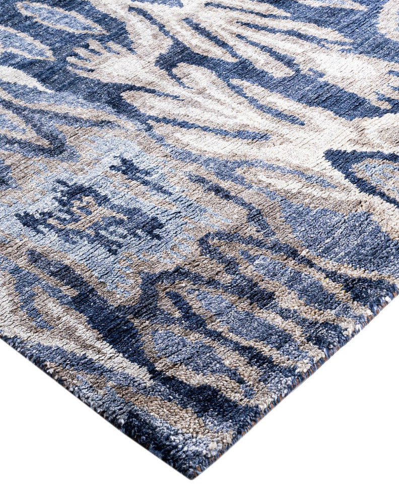 Modern, One-of-a-Kind Handmade Area Rug - Blue, 8' 1" x 10' 1"