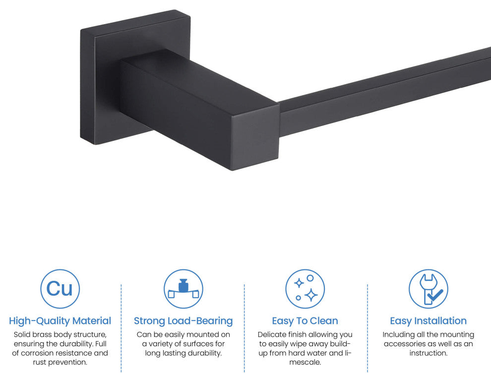 Cube 4-Piece Bathroom Hardware Set, Matte Black