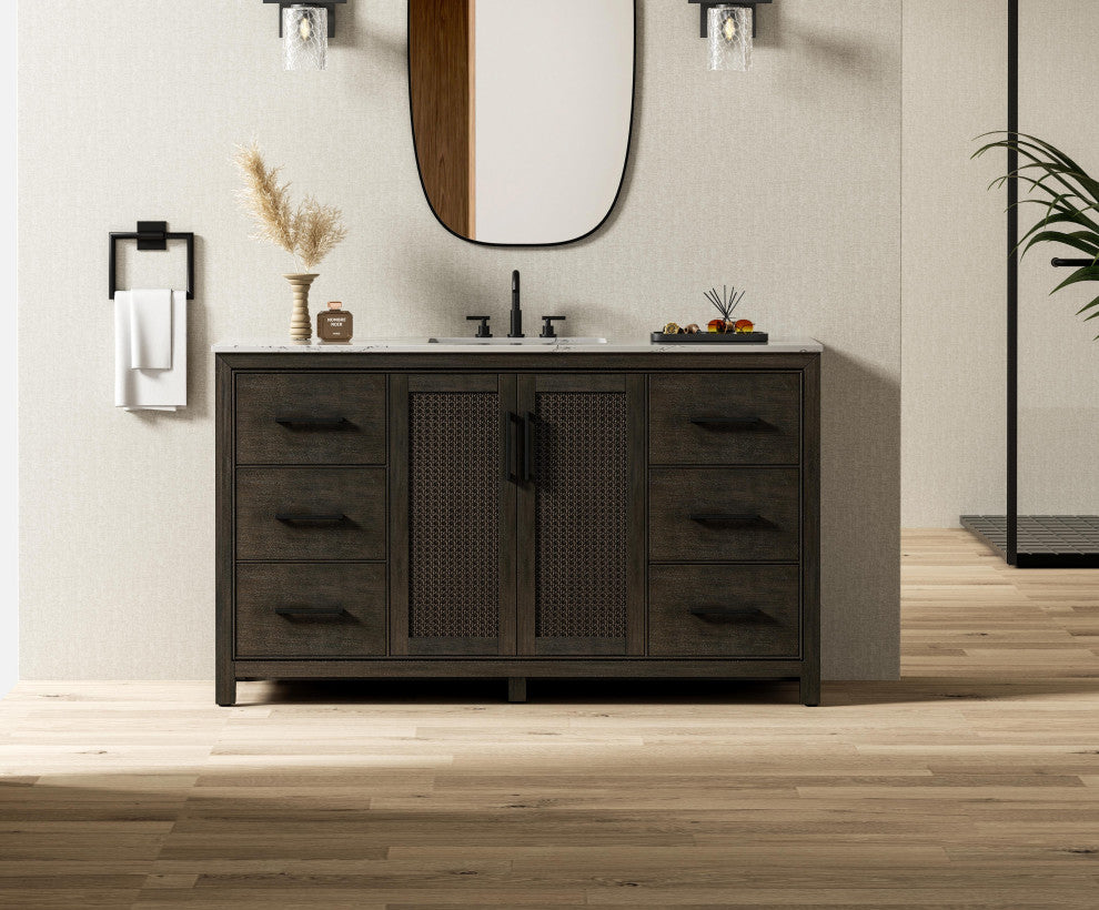 Home Living 60" Single Bathroom Vanity, Chocolate Oak