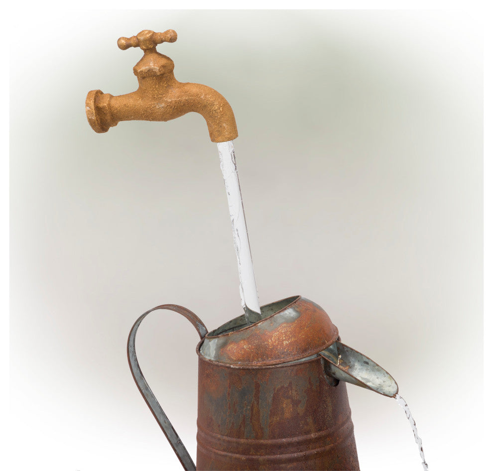 Rustic Invisible Flowing Spout Watering Can Fountain