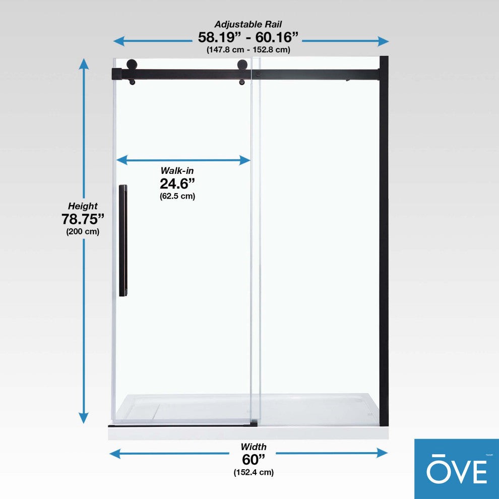 Bel Soft-Close Frameless Sliding Soft Close Shower Door, Oil Rubbed Bronze, 60"