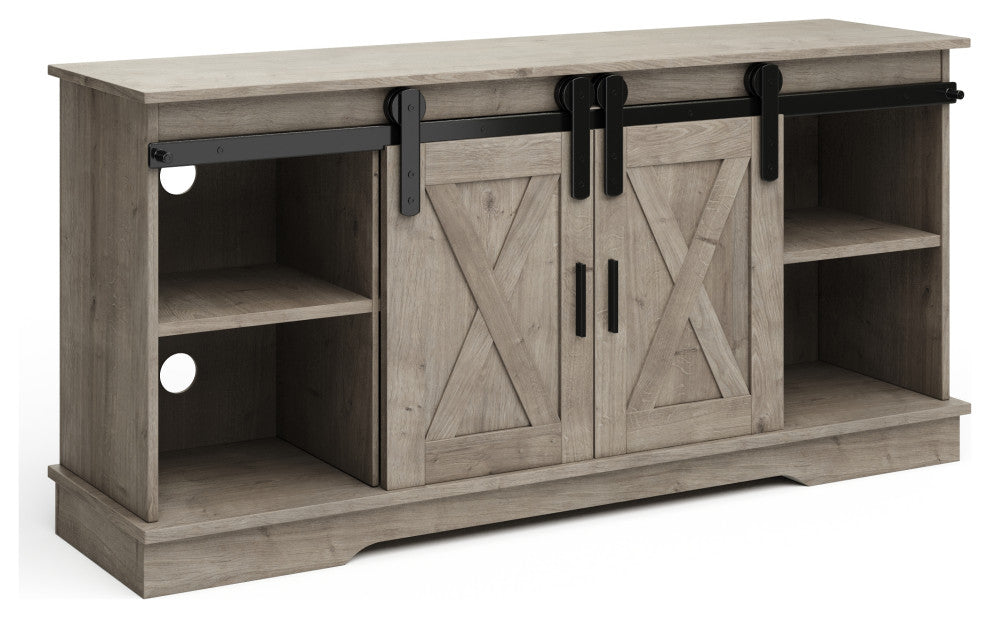 65" TV Stand Entertainment Center Console Shelves Sliding X-Style Barn Doors
