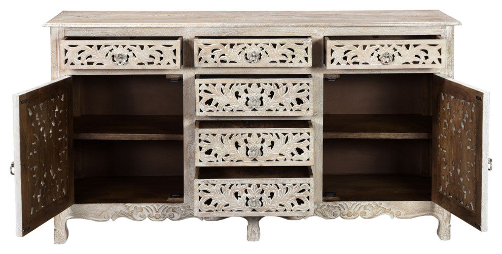 Delaney Carved Sideboard, Distressed Off-White