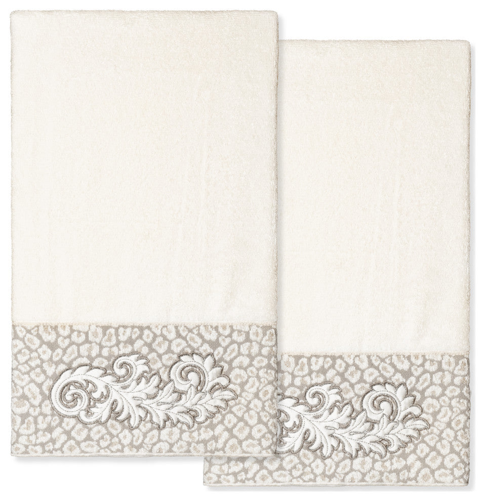 Linum Home Turkish Cotton April 2-Piece Embellished Bath Towel Set, Cream