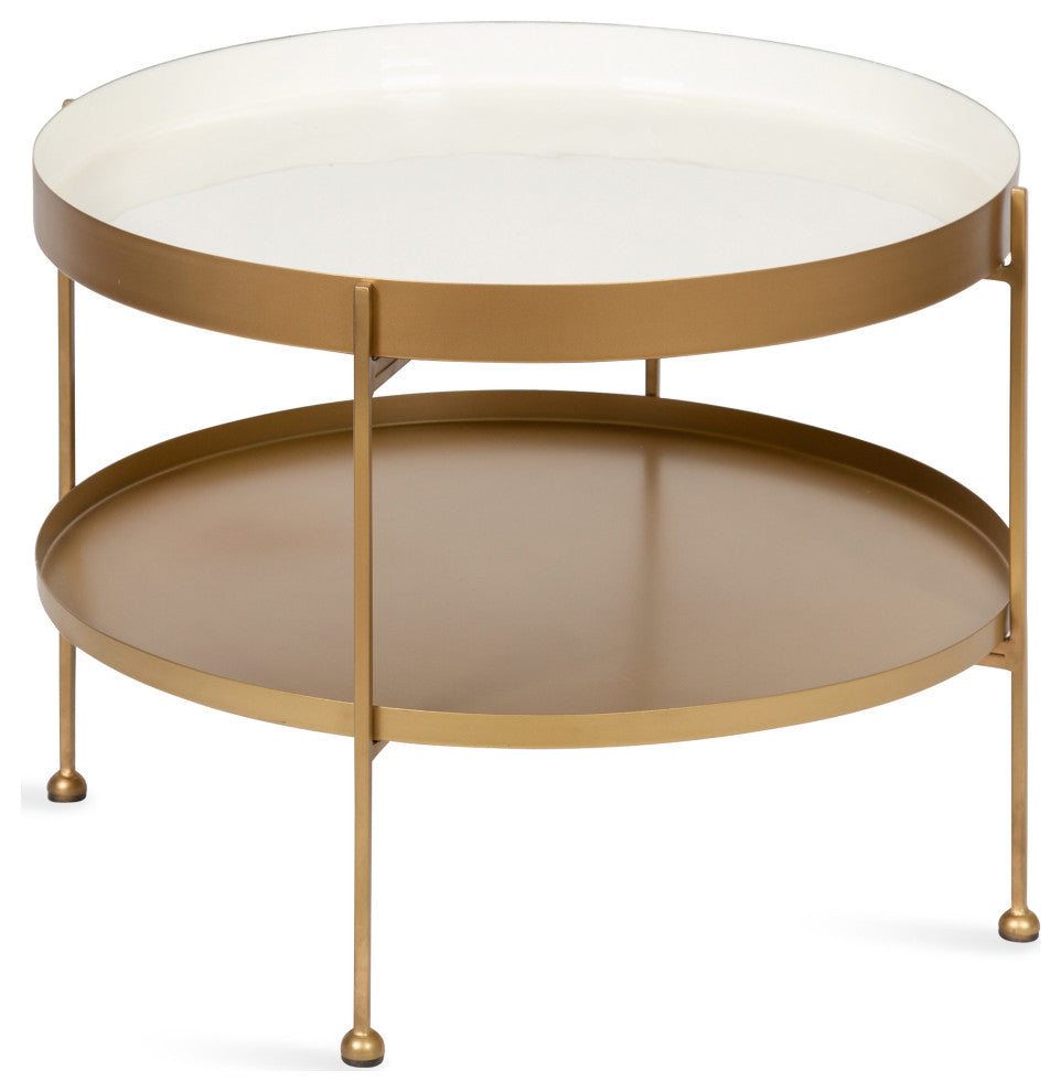 Nira Metal Coffee Table, White/Gold 26" Diameter