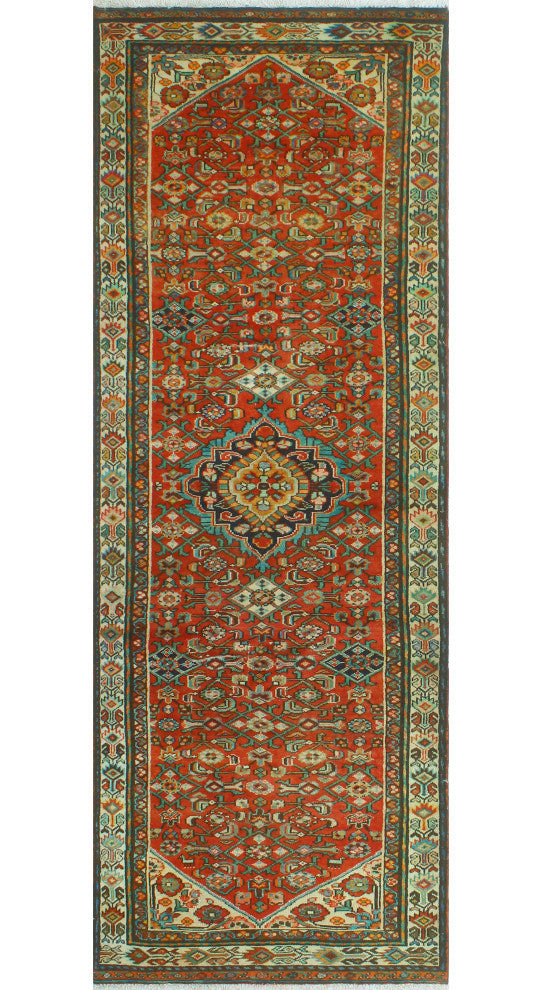 Fine Vintage Distressed Khair Rust/Ivory Runner, 3'7x10'3