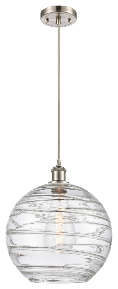 Extra Large Deco Swirl 1-Light Mini Pendant, Brushed Satin Nickel, Clear