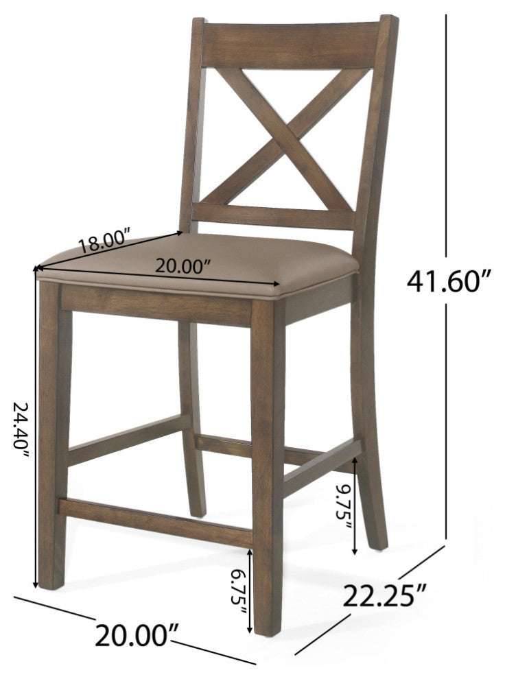 Bouman Farmhouse Upholstered Wood Counter Stools (Set of 2), Antique Brown