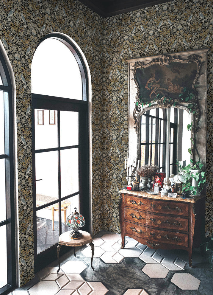 Garden Aviary Black Peel and Stick Wallpaper