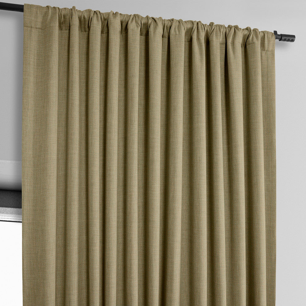 Faux Linen Extra Wide Room Darkening Curtain Single Panel, Nomad Tan, 100w X 96l