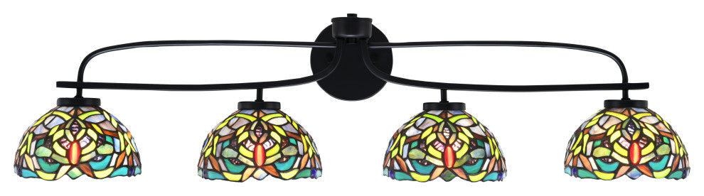 Cavella 4 Light Bath Bar, Matte Black Finish, 7" Kaleidoscope Art Glass
