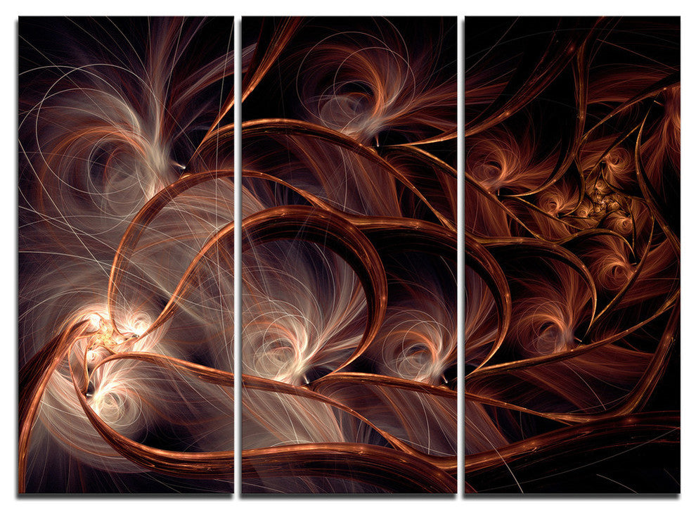 "Glittering Brown Fractal Flower on Black" Metal Wall Art, 3 Panels, 36"x28"
